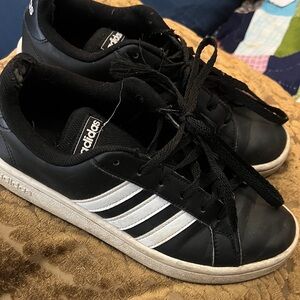 Adidas Kids Black Sneakers with White Stripes